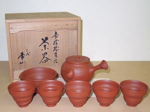 山田常山 常滑焼朱泥煎茶器