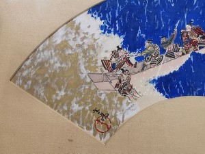 前田青邨　木版画　扇面　武者2