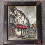 マキ・ヨウイチ 油彩 「裏街のカフェ」